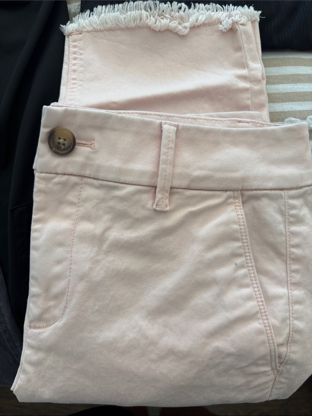 LOFT Soft Blush Cropped Frayed-Hem girlfriend chino pant